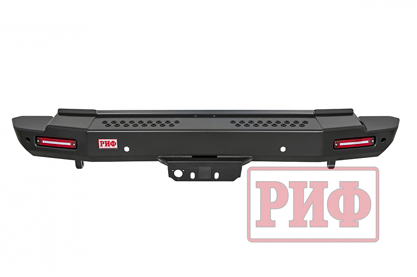 Бампер РИФ силовой задний Toyota Land Cruiser 200 2012-2015 с квадратом под фаркоп и фонарями, стандарт