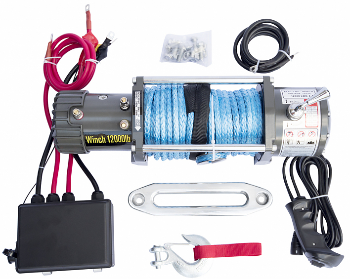 Лебедка автомобильная электрическая 12V CM12000S с синтетическим тросом