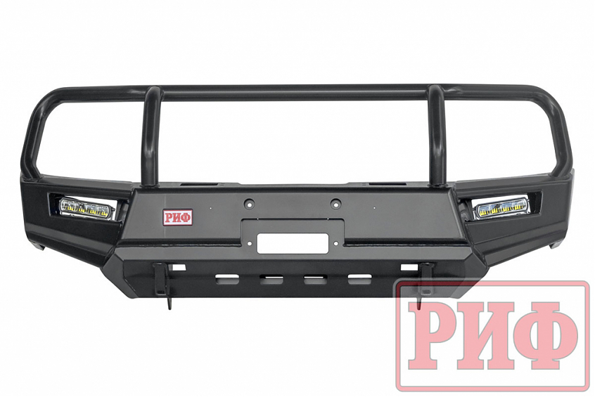 Бампер РИФ силовой передний Mitsubishi L200 2015+ с доп. фарами (арт. B0205), защитной дугой, защитой бачка омывателя