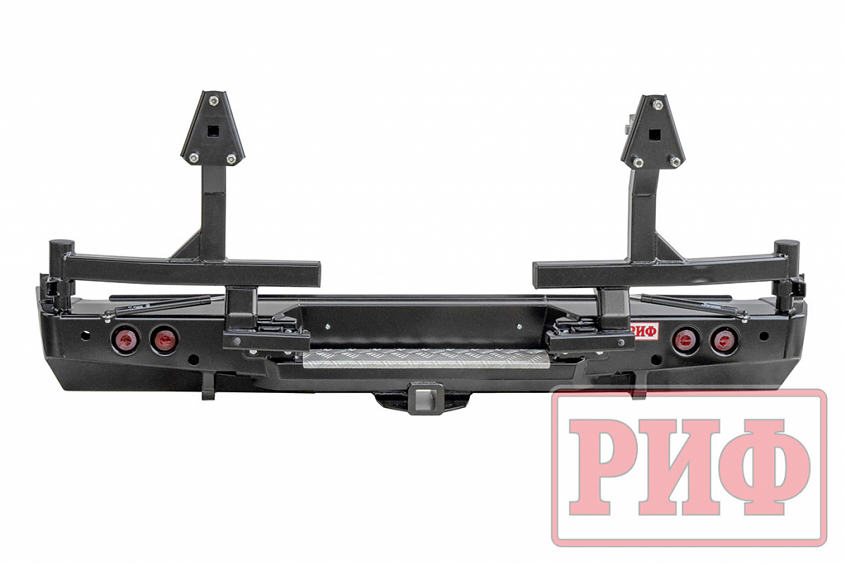 Бампер РИФ силовой задний Toyota Tundra 2007+ с квадратом под фаркоп, 2-мя калитками и фонарями
