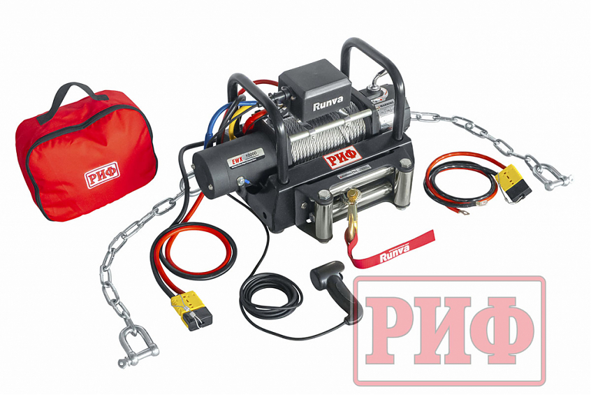 Лебёдка переносная Runva10000S c площадкой на цепях и проводами (стальной трос)