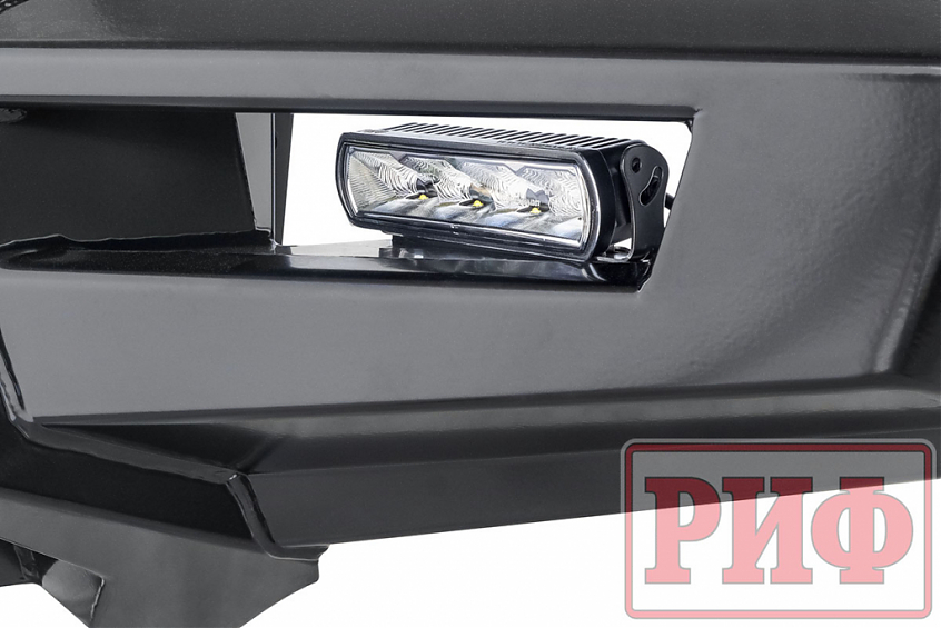 Бампер РИФ силовой передний Mitsubishi L200 2015+ с доп. фарами (арт. B0205), защитной дугой, защитой бачка омывателя