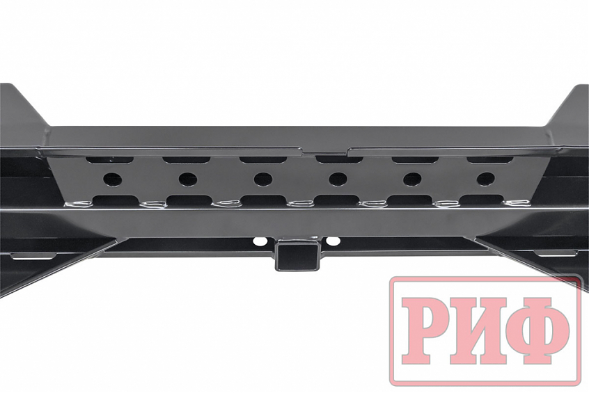 Бампер РИФ силовой задний Mitsubishi L200 2019+ с квадратом под фаркоп, калиткой, фонарями, подсветкой номера