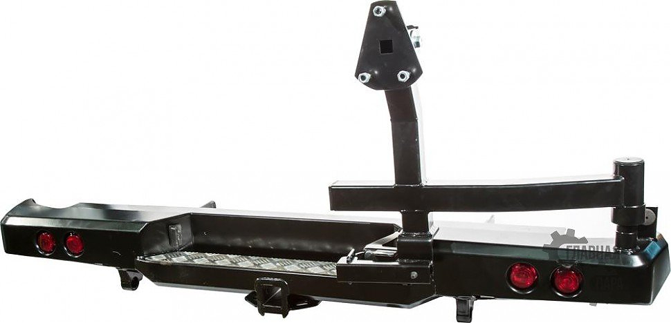 Бампер задний силовой Mitsubishi L200 2005-2015 квадратом под фаркоп, калиткой и фонарями лифт 40 мм