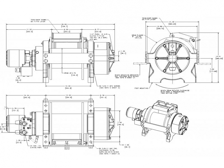Лебедка индустриальная гидравлическая WARN 20XL стандартный барабан,  ручное управление