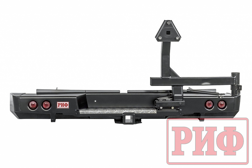 Бампер РИФ силовой задний Mitsubishi L200 2019+ с квадратом под фаркоп, калиткой, фонарями, подсветкой номера