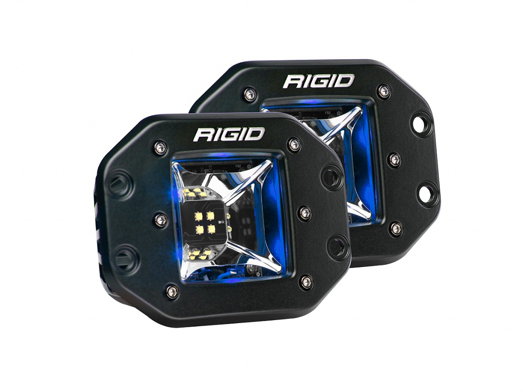 Светодиодные фары Rigid Radiance Scene (4 светодиода) - Синяя подсветка - Врезная установка (пара)