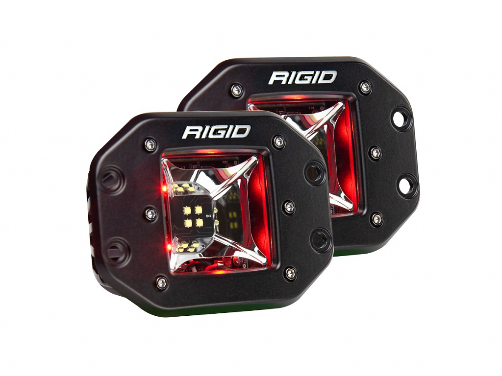 Светодиодные фары Rigid Radiance Scene (4 светодиода) - Красная подсветка - Врезная установка (пара)