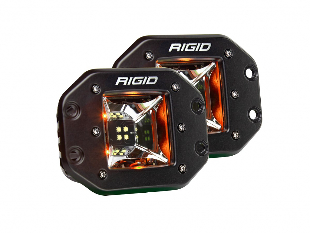 Светодиодные фары Rigid Radiance Scene (4 светодиода) - Янтарная подсветка - Врезная установка (пара)