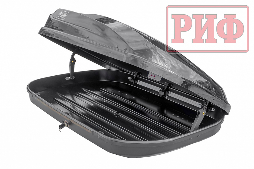 Автобокс на крышу РИФ Курорт 360 л черный глянец, двусторонний