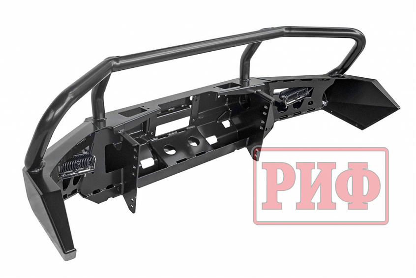 Бампер РИФ силовой передний Mitsubishi L200 2015+ с доп. фарами (арт. B0205), защитной дугой, защитой бачка омывателя