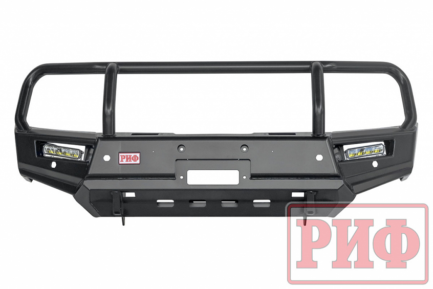 Бампер РИФ силовой передний Mitsubishi Pajero Sport 2015+ с доп. фарами (арт. B0205), защитной дугой, защитой бачка омывателя, под парктроник