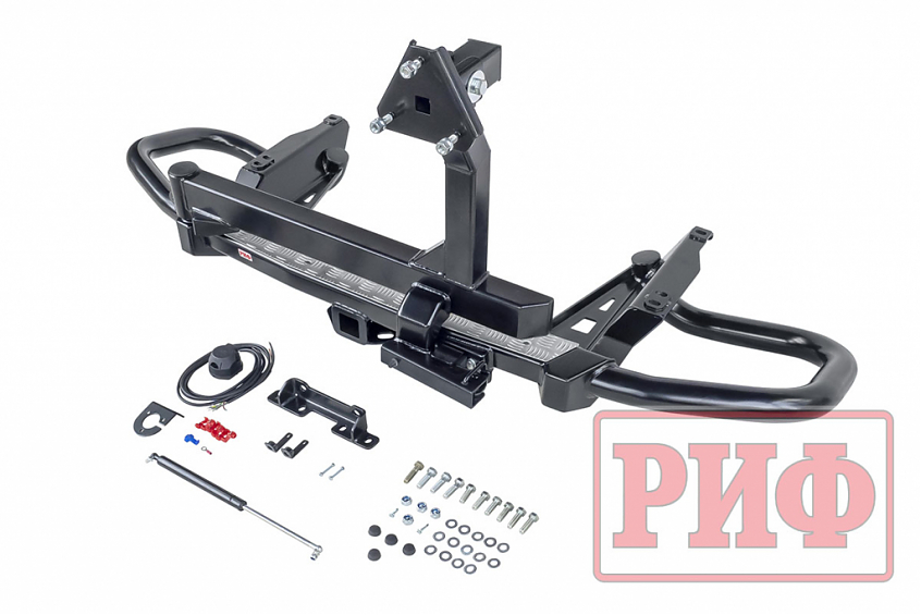 Бампер РИФ силовой задний Toyota Land Cruiser Prado 150 c квадратом под фаркоп, калиткой, подсветкой номера