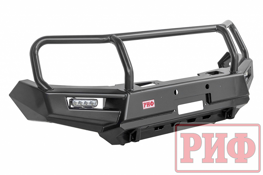 Бампер РИФ силовой передний Mitsubishi L200 2015+ с доп. фарами (арт. B0205), защитной дугой, защитой бачка омывателя