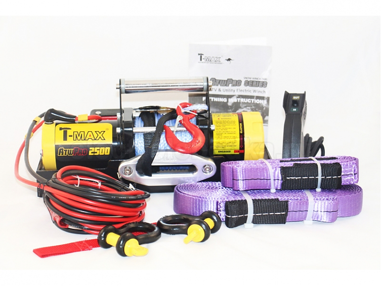 Лебедка переносная электрическая для квадроцикла (ATV) T-Max ATW PRO 2500  с синтетическим тросом