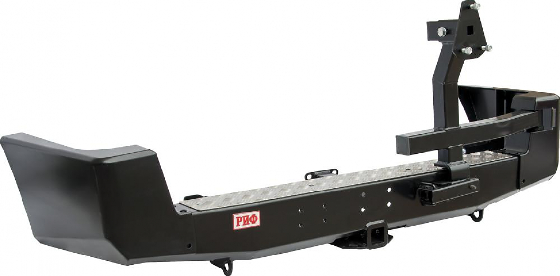 Бампер задний силовой УАЗ Патриот (2005-2014) с квадр. под фаркоп и калиткой, стандарт, парктроник