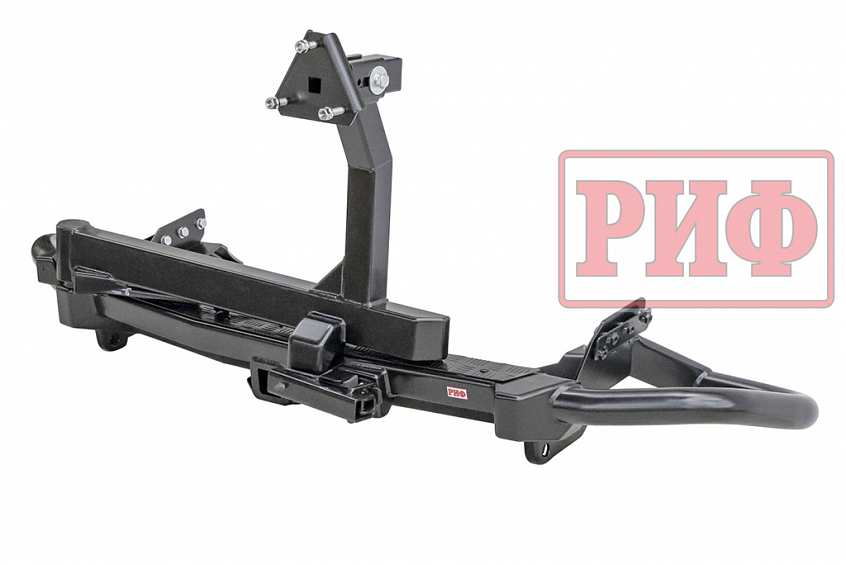 Бампер РИФ силовой задний Mitsubishi Pajero Sport 2015+ c квадратом под фаркоп, калиткой, подсветкой номера