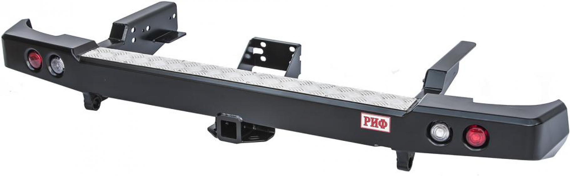 Бампер задний силовой УАЗ Патриот Пикап 2005+ с квадратом под фаркоп и фонарями стандарт