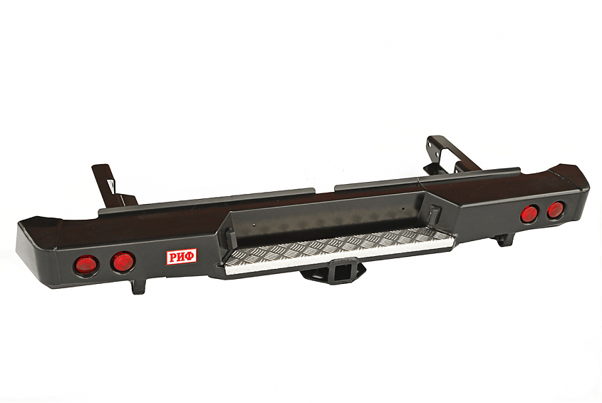 Бампер задний силовой Toyota Hilux 2015+ с квадратом под фаркоп и фонарями