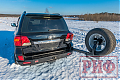 Бампер РИФ силовой задний Toyota Land Cruiser 200 2012-2015 с квадратом под фаркоп, калиткой, фонарями, подсветкой номера, стандарт