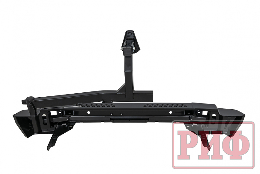 Бампер РИФ силовой задний Toyota Land Cruiser 200 2012-2015 с квадратом под фаркоп, калиткой, фонарями, подсветкой номера, стандарт