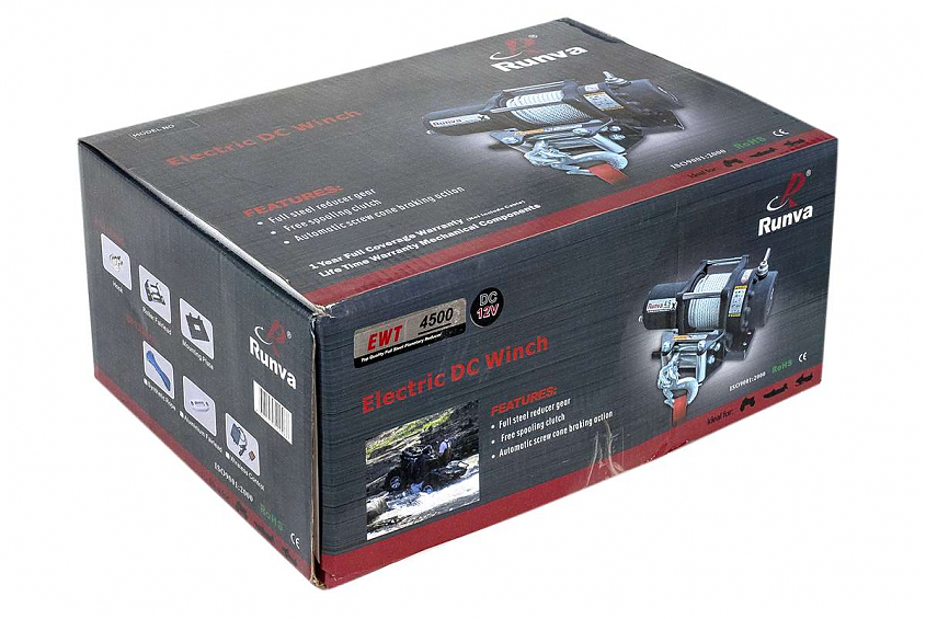 Лебёдка электрическая для квадроцикла (ATV / UTV) 12V Runva 4500 lbs 2041 кг (синтетический трос)