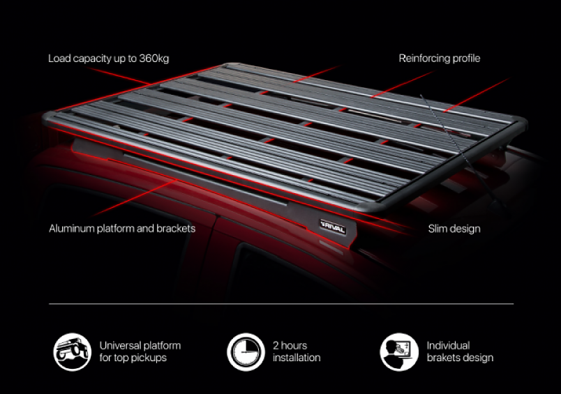 Багажник алюминиевый Rival (платформа с креплением) 2435x1430 для Toyota Land Cruiser 76 2007-