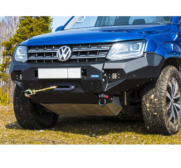 Бампер передний силовой Rival для Volkswagen Amarok 2010+ черный алюминиевый