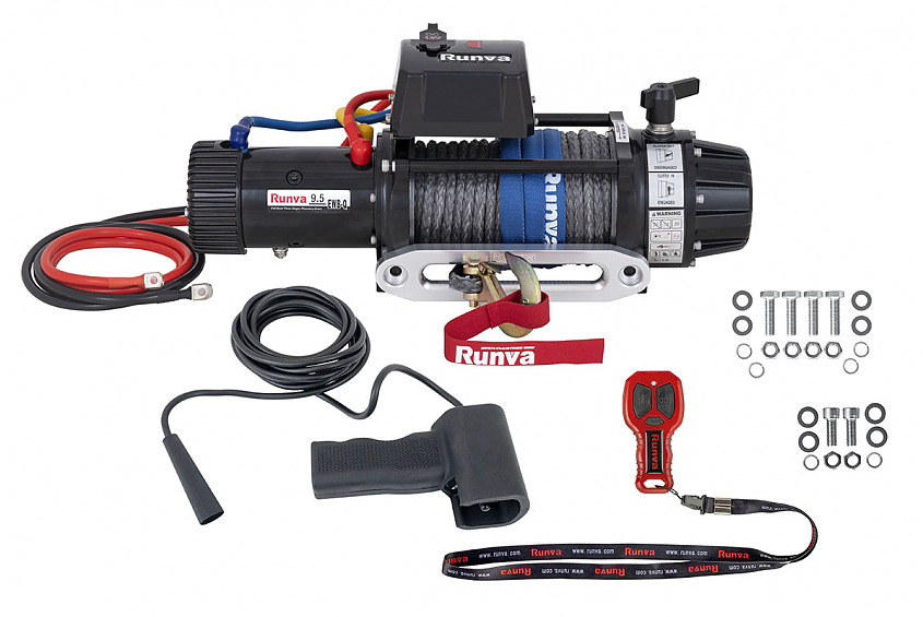 Лебедка автомобильная электрическая 12V Runva 9500 lbs 4350 кг влагозащищенная, синтетический трос