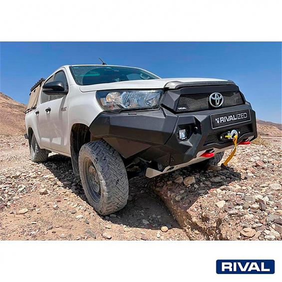 Бампер силовой алюминиевый Rival передний для Toyota HiLux Revo 2021- (черный, без ПТФ)