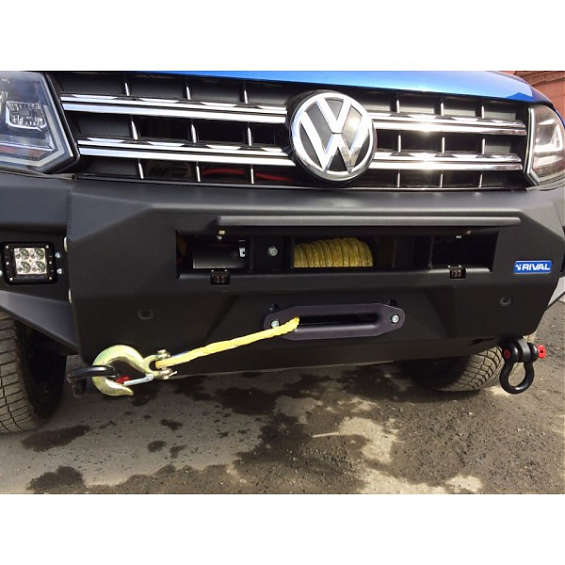 Бампер передний силовой Rival для Volkswagen Amarok 2010+ черный алюминиевый