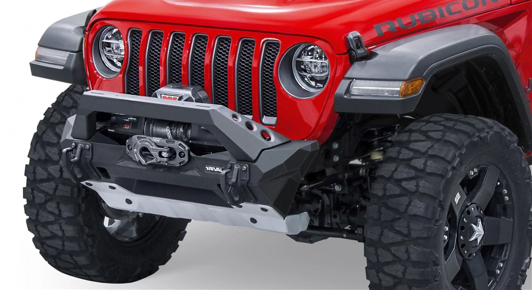 Силовой бампер передний RIVAL алюминиевый короткий для Jeep Wrangler JK, JL (с защитой рулевых тяг)