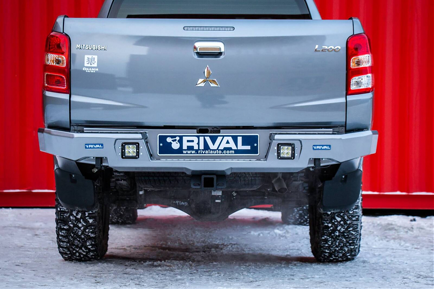 Бампер силовой задний RIVAL алюминиевый черный Mitsubishi L200 2015-2018