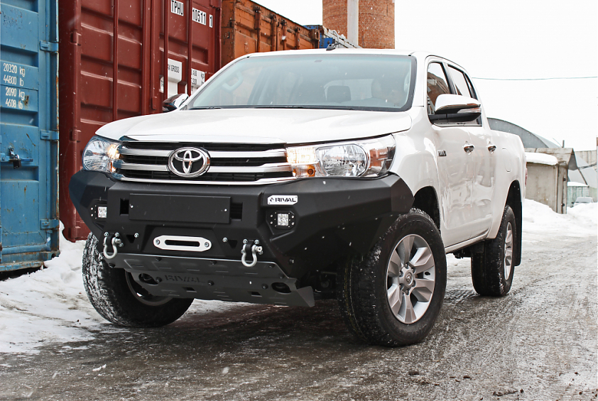 Силовой бампер передний RIVAL алюминиевый Toyota Hilux Revo 2015+  (без ПТФ )
