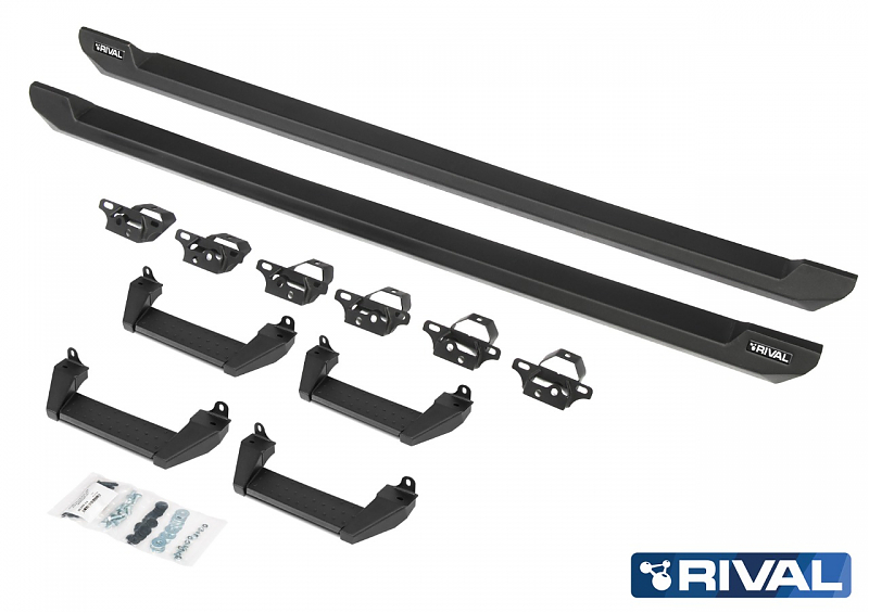 Силовые пороги со ступеньками Rival для Jeep Wrangler JL 5 дверей 2019 + 