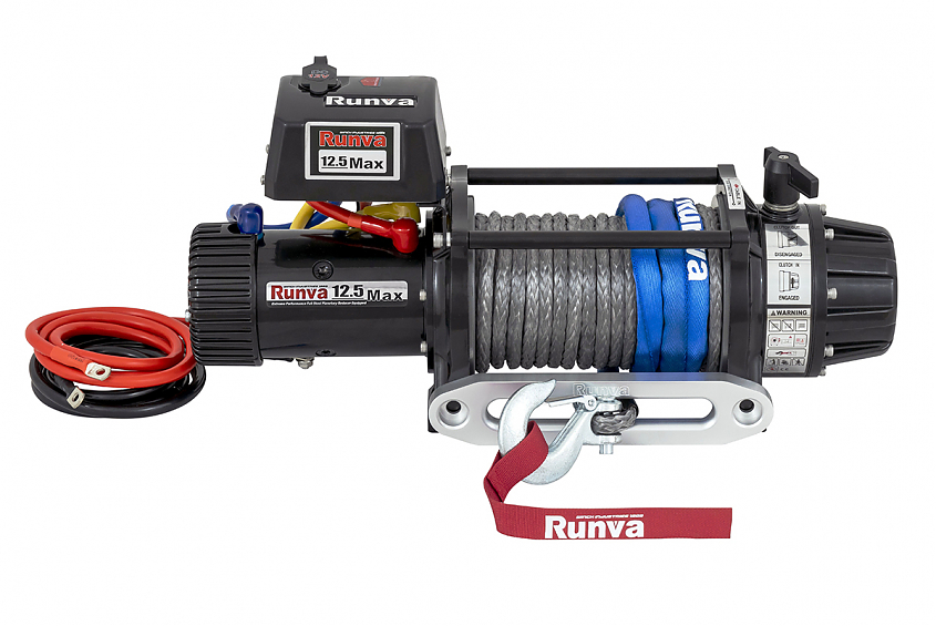 Лебёдка автомобильная электрическая 12V Runva 12500 lbs 5670 кг MAX влагозащищенная, синтетический трос