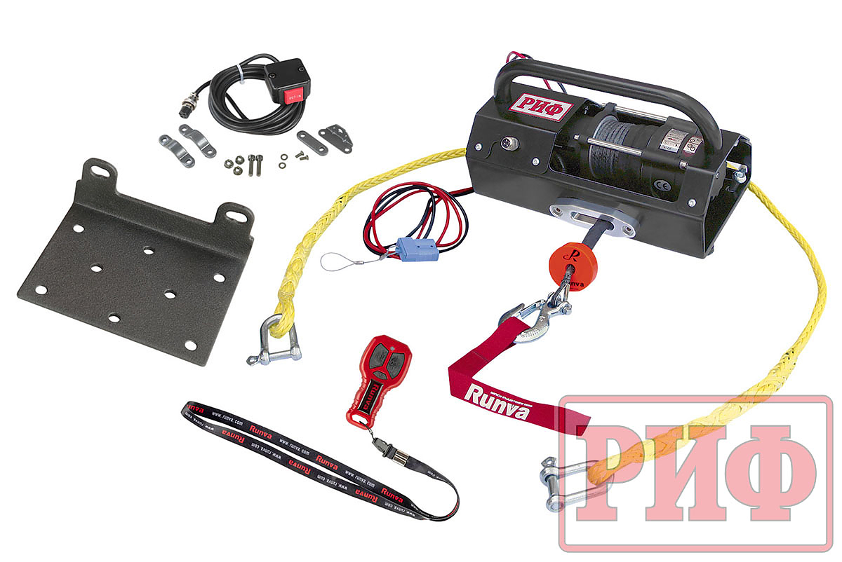 Лебёдка переносная РИФ 2500ASR c малой площадкой и проводами (в сборе) синтетический трос Лебёдка переносная РИФ 2500ASR c малой площадкой и проводами (в сборе) синтетический трос