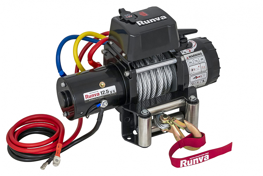 Лебёдка электрическая 12V Runva 12500 lbs 5670 кг короткий барабан, стальной трос