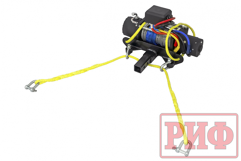 Лебёдка переносная РИФ 9500SR c квадратом для фаркопа, синтетический трос (облегченная)