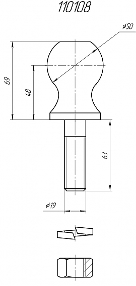 Шар для фаркопа 50 мм (диаметр резьбы 19 мм), тип E
