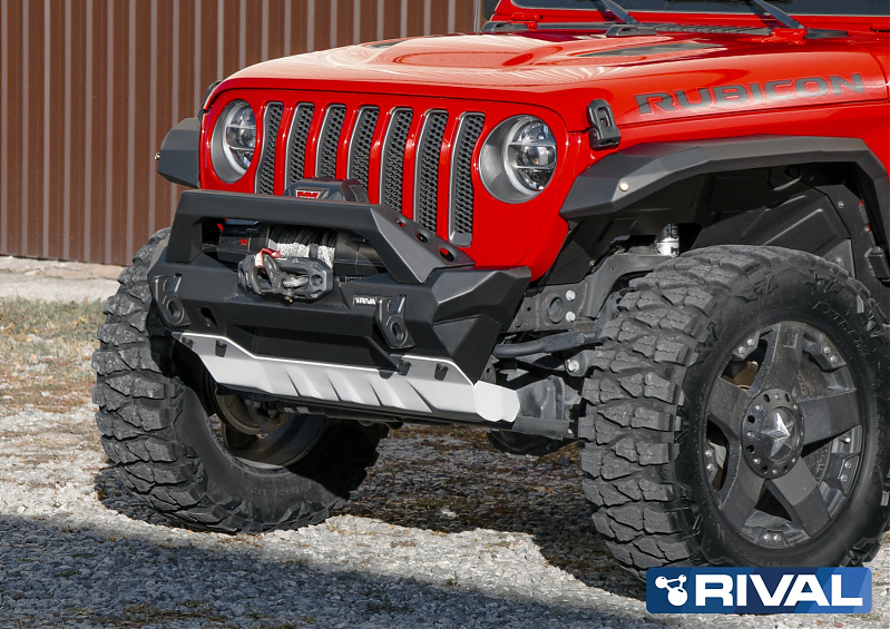 Силовой бампер передний RIVAL алюминиевый короткий для Jeep Wrangler JK, JL (с защитой рулевых тяг)