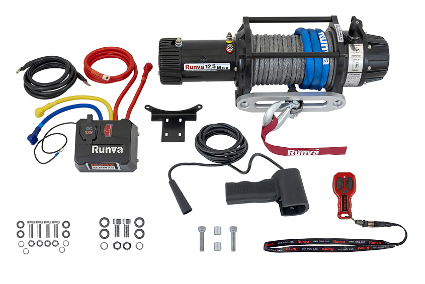 Лебёдка автомобильная электрическая 12V Runva 12500 lbs 5670 кг MAX влагозащищенная, синтетический трос