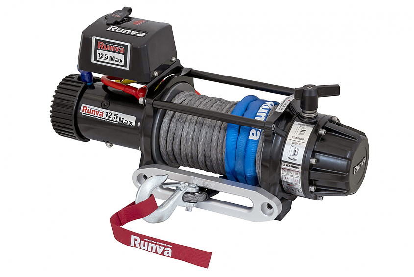 Лебёдка автомобильная электрическая 12V Runva 12500 lbs 5670 кг MAX влагозащищенная, синтетический трос