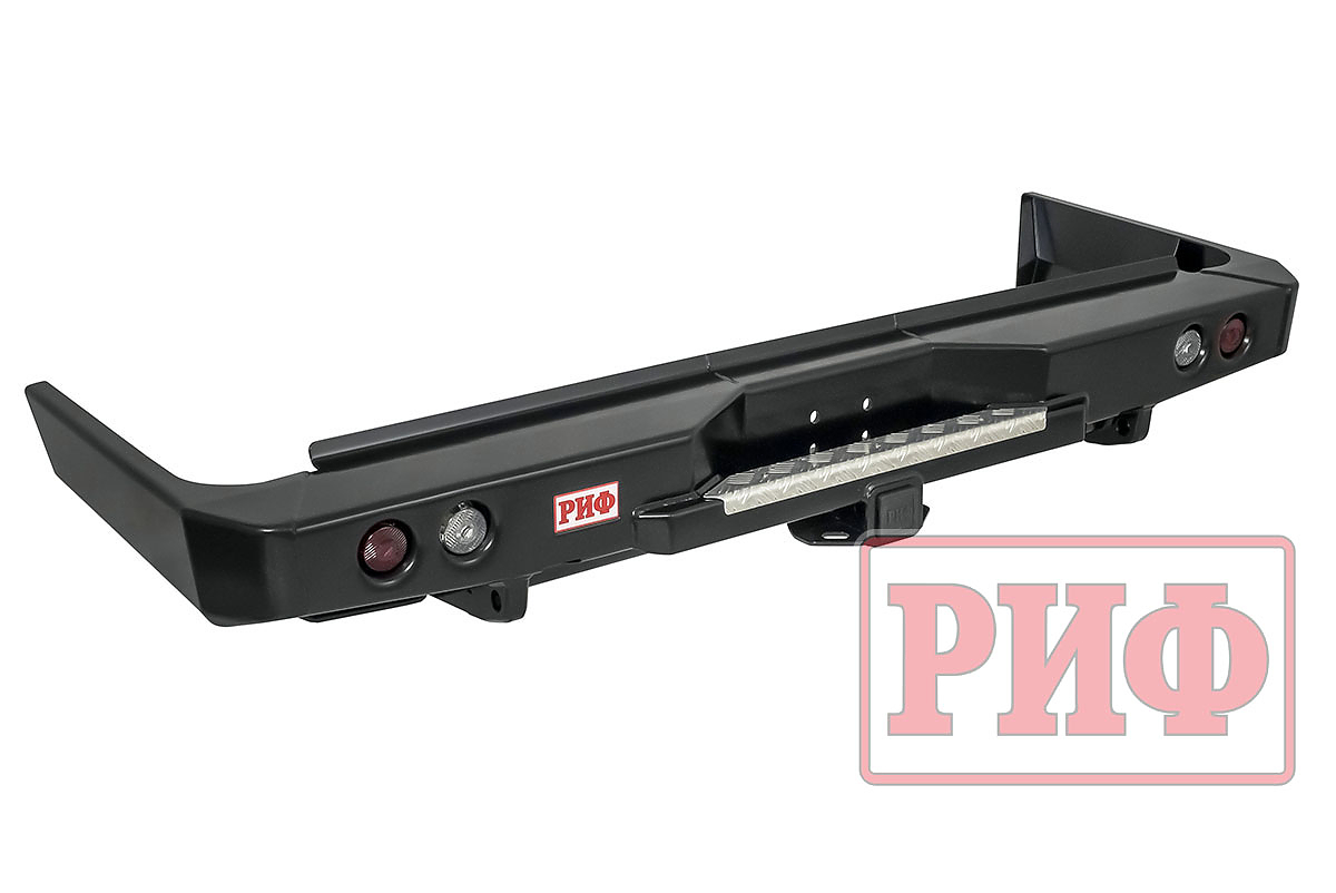 Бампер силовой задний РИФ для Toyota Land Cruiser 76 2007+ с квадратом под фаркоп и фонарями