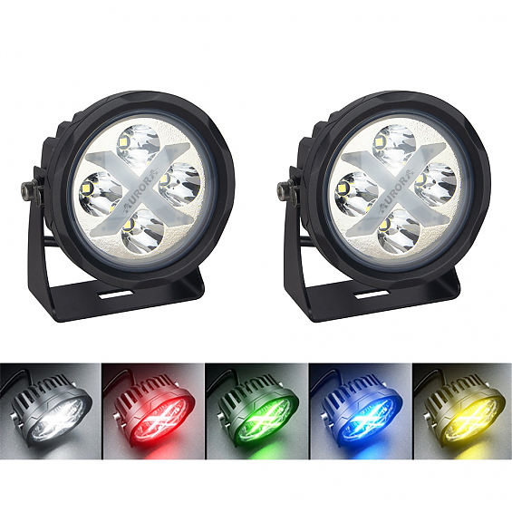 Фары светодиодные круглые Aurora X-серия RGB фон Ближний ALO-R4T3-E-RGB