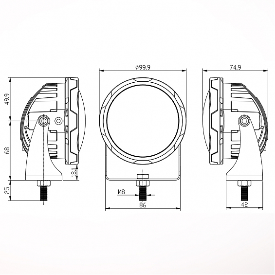 Фары светодиодные круглые Aurora X-серия Белый фон Дальний ALO-R4T3-PW