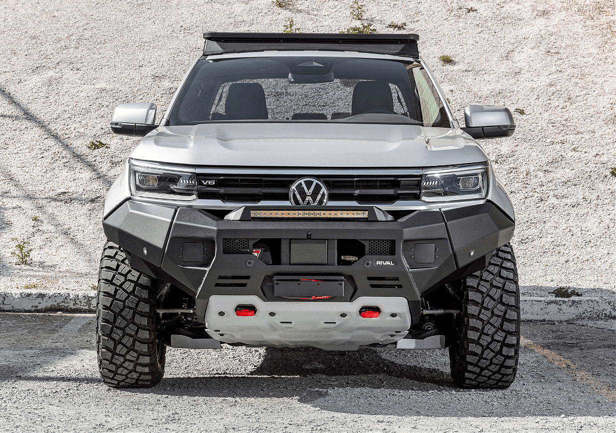 Бампер передний силовой Rival для Volkswagen Amarok 2023+ черный алюминиевый
