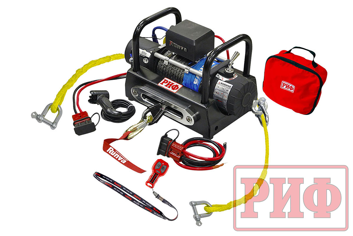 Лебёдка переносная РИФ 9500SR c площадкой на цепях и проводами (в сборе)