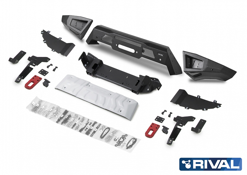 Бампер силовой передний Rival алюминиевый (черный) Toyota Land Cruiser 300 2021+